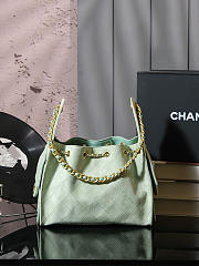 Kitlife Chanel 25C Drawstring Bucket Hobo Bag Green Suede Leather 30×26×14cm - 3