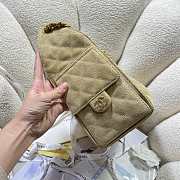 Kitlife Chanel 25C Drawstring Bucket Hobo Bag Beige Suede Leather 30×26×14cm - 3