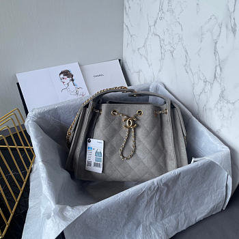 Kitlife Chanel 25C Drawstring Bucket Hobo Bag Grey Suede Leather 30×26×14cm