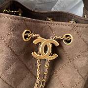 Kitlife Chanel 25C Drawstring Bucket Hobo Bag Brown Suede Leather 30×26×14cm - 3