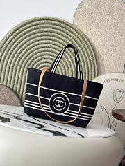 Kitlife Chanel Navy Blue Striped Denim Shopping Bag 30x22x14cm - 1