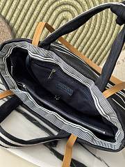 Kitlife Chanel Navy Blue Striped Denim Shopping Bag 30x22x14cm - 6