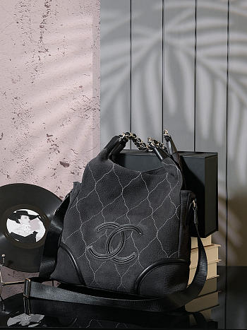 Kitlife Chanel Black Quilted Suede CC Shoulder Bag 36cm