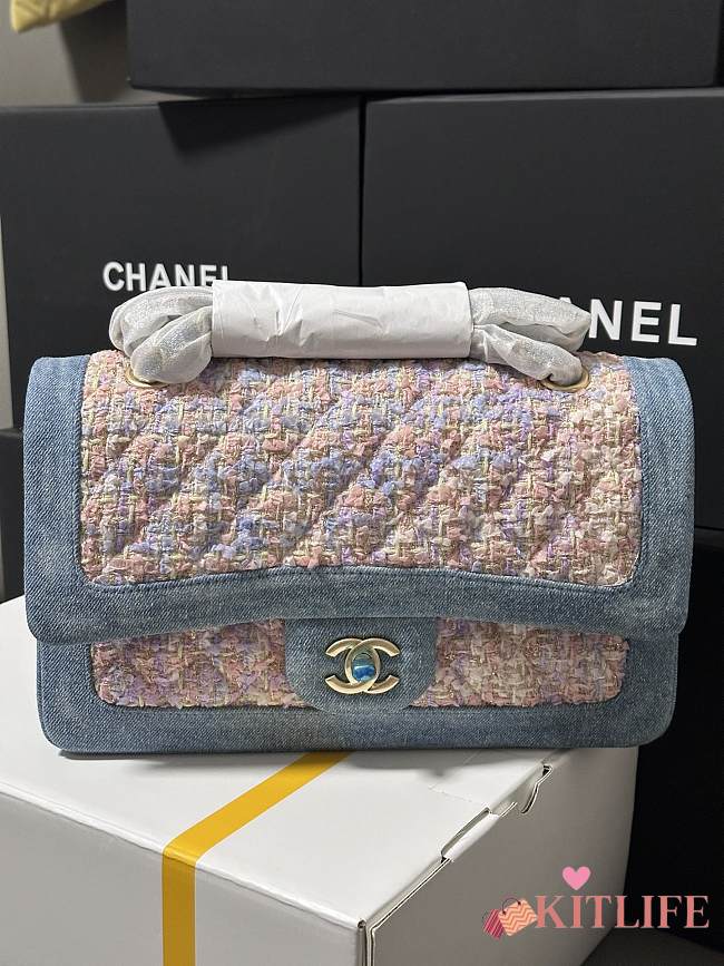Kitlife Chanel CF Pink Tweed & Light Blue Denim Bag 25cm - 1