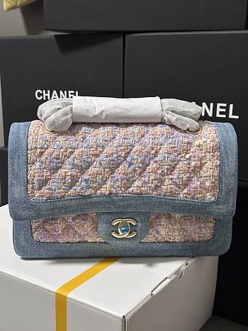 Kitlife Chanel CF Pink Tweed & Light Blue Denim Bag 25cm