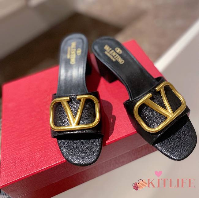 Kitlife Valentino Garavani 60mm VLogo Black Leather Mules  - 1