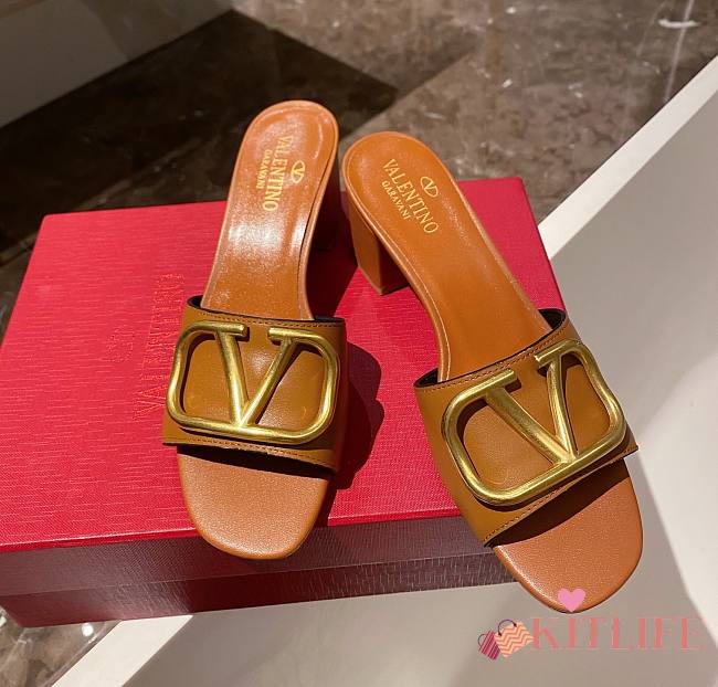 Kitlife Valentino Garavani 60mm VLogo Brown Leather Mules - 1