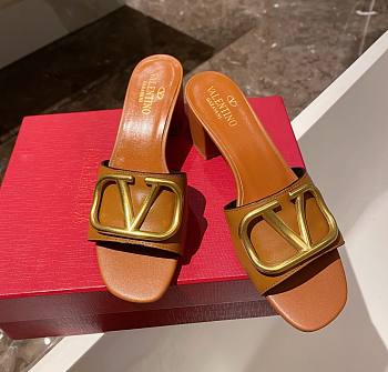 Kitlife Valentino Garavani 60mm VLogo Brown Leather Mules