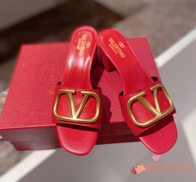 Kitlife Valentino Garavani 60mm VLogo Red Leather Mules - 1