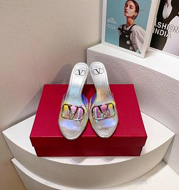 Kitlife Valentino Garavani Vlogo Clear Medallion Stiletto Sandals In Silver 80mm