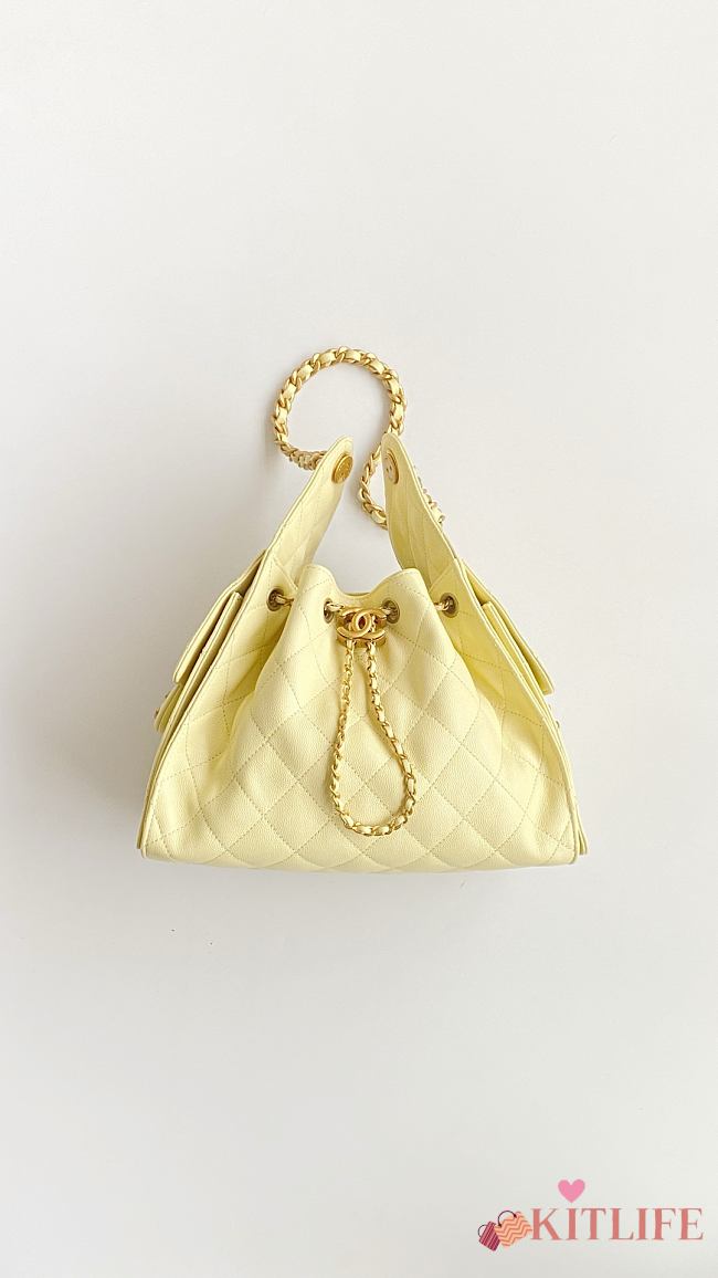 Kitlife Chanel 25C Drawstring Bucket Hobo Bag Yellow Grained Leather 30×26×14cm - 1