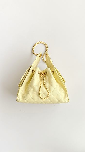 Kitlife Chanel 25C Drawstring Bucket Hobo Bag Yellow Grained Leather 30×26×14cm