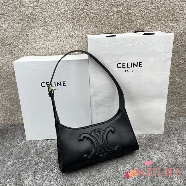 Kitlife Celine Cuir Triomphe In Black Smooth Calfskin Shoulder Bag 24x13x3cm - 1