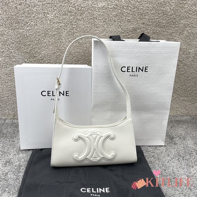 Kitlife Celine Cuir Triomphe In White Smooth Calfskin Shoulder Bag 24x13x3cm - 1