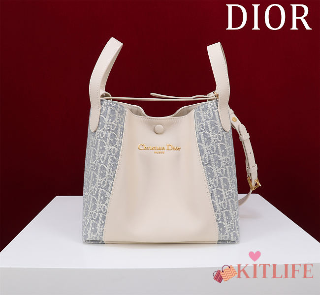 Kitlife Dior Signature Bucket Bag White & Light Blue Oblique 21x19x11cm - 1