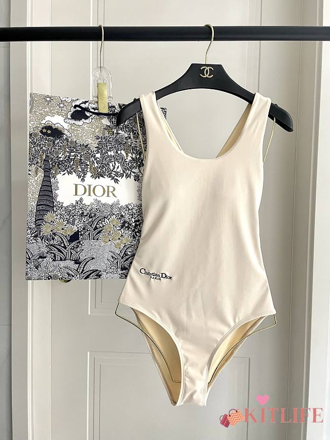 Kitlife Dior One-piece Swimsuit Off White - 1