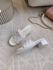 Kitlife Chanel Embroidered Logo Diamond-shaped Thick-heeled Slippers White - 6