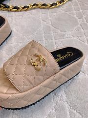 Kitlife Chanel Diamond-shaped Thick-soled Slippers Beige - 2