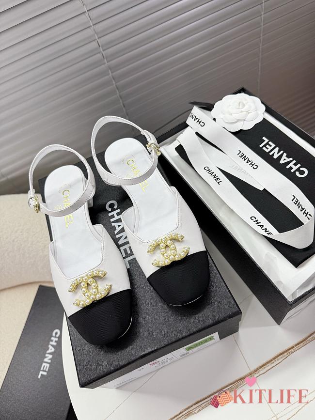 Kitlife Chane Square-toed Sandals Black & White Pearl Hardware - 1