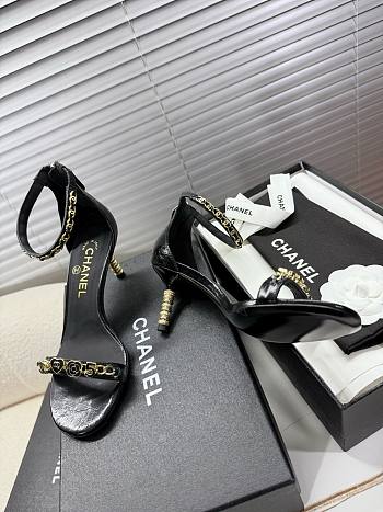 Kitlife Chanel Camellia Chain Buckle High-heeled Sandals Black