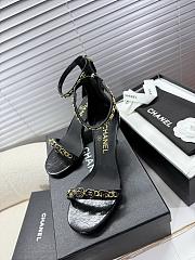 Kitlife Chanel Camellia Chain Buckle High-heeled Sandals Black - 3