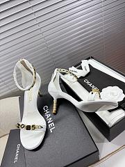 Kitlife Chanel Camellia Chain Buckle High-heeled Sandals White - 1