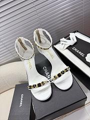 Kitlife Chanel Camellia Chain Buckle High-heeled Sandals White - 6
