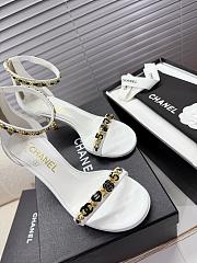 Kitlife Chanel Camellia Chain Buckle High-heeled Sandals White - 5