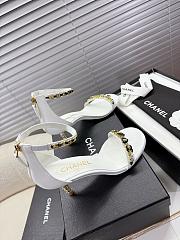 Kitlife Chanel Camellia Chain Buckle High-heeled Sandals White - 4