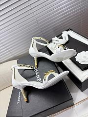 Kitlife Chanel Camellia Chain Buckle High-heeled Sandals White - 2