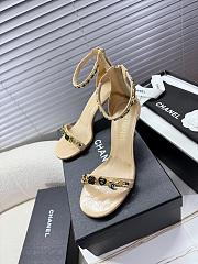 Kitlife Chanel Camellia Chain Buckle High-heeled Sandals Beige - 2