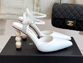 Kitlife Chanel 25ss Pearl Heel High-heeled Sandals White