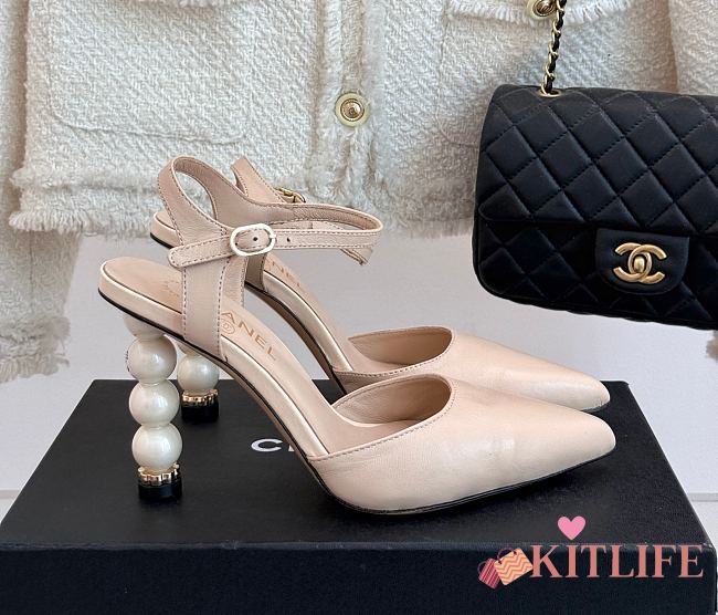 Kitlife Chanel 25ss Pearl Heel High-heeled Sandals Beige - 1