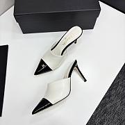 Kitlife Chanel 2025 Classic Pointed High-heeled Splicing Half Slippers White & Black - 5