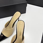 Kitlife Chanel 2025 Classic Pointed High-heeled Splicing Half Slippers Beige & Black - 6
