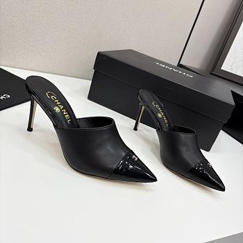 Kitlife Chanel 2025 Classic Pointed High-heeled Splicing Half Slippers Black