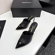 Kitlife Chanel 2025 Classic Pointed High-heeled Splicing Half Slippers Black - 4