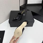 Kitlife Chanel 2025 Classic Pointed High-heeled Splicing Half Slippers Black - 3