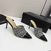 Kitlife Chanel 2025 Classic Pointed High-heeled Splicing Half Slippers Houndstooth & Black - 1