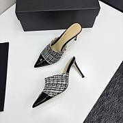 Kitlife Chanel 2025 Classic Pointed High-heeled Splicing Half Slippers Houndstooth & Black - 6