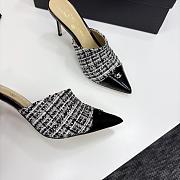 Kitlife Chanel 2025 Classic Pointed High-heeled Splicing Half Slippers Houndstooth & Black - 4