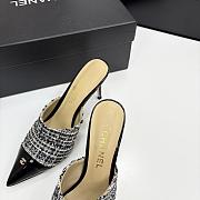 Kitlife Chanel 2025 Classic Pointed High-heeled Splicing Half Slippers Houndstooth & Black - 3