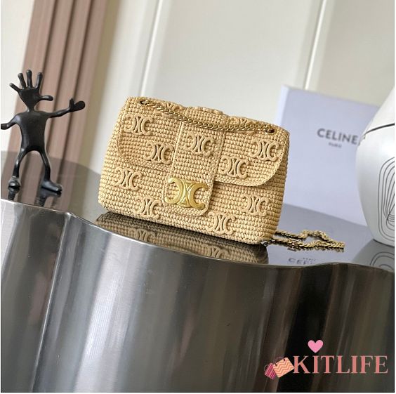 Kitlife Celine Victoire Bag In Raffia With Triomphe Embroderies Bag Natural 115853 23.5x15x8cm - 1