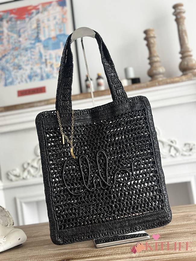 Kitlife Chloe Summer Banana Tote Bag In Black Raffia 33x37x2cm - 1