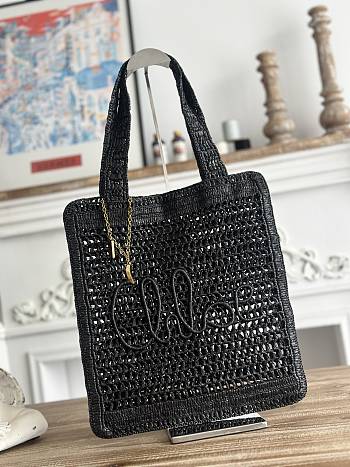 Kitlife Chloe Summer Banana Tote Bag In Black Raffia 33x37x2cm