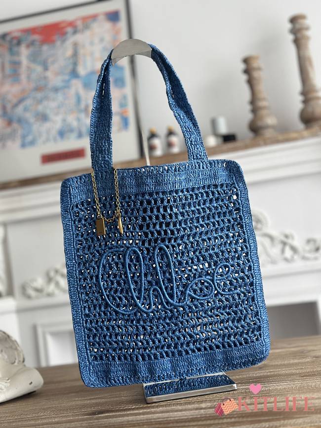 Kitlife Chloe Summer Banana Tote Bag In Blue Raffia 33x37x2cm - 1