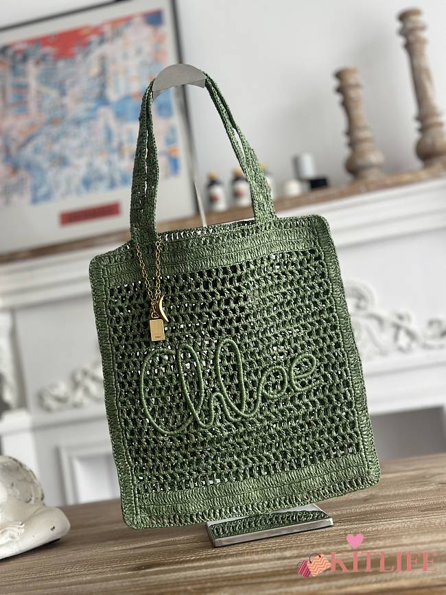 Kitlife Chloe Summer Banana Tote Bag In Green Raffia 33x37x2cm - 1