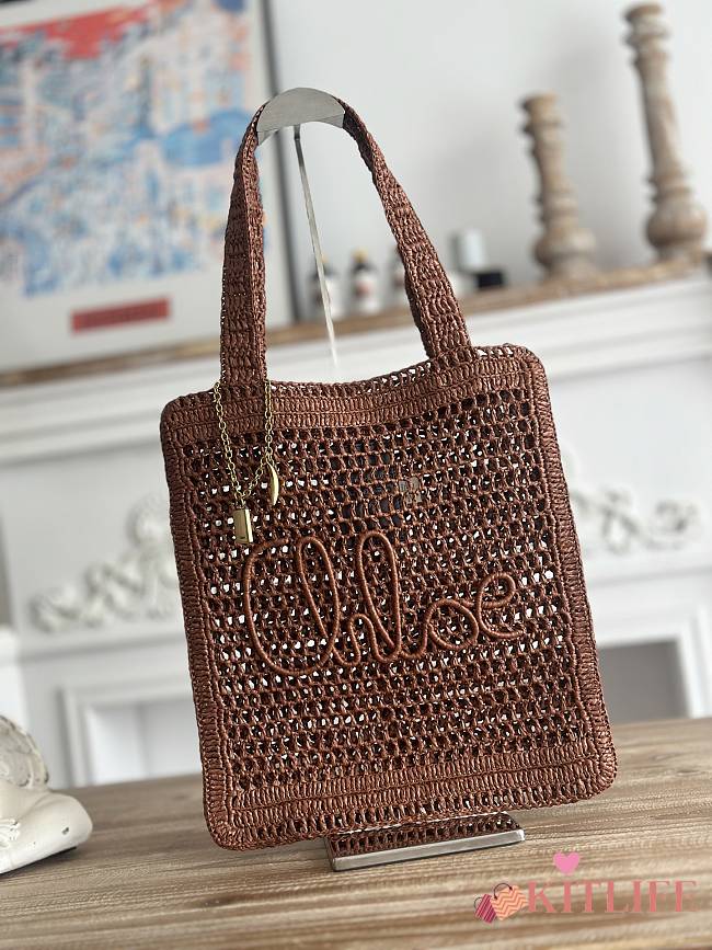 Kitlife Chloe Summer Banana Tote Bag In Brown Raffia 33x37x2cm - 1