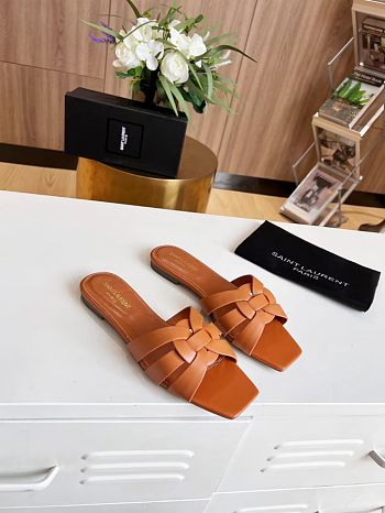 Kitlife Saint Laurent Tribute Sandals In Brown Smooth Leather
