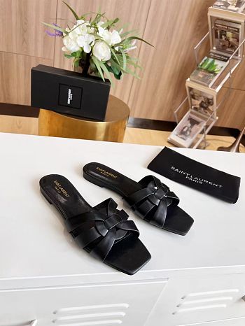 Kitlife Saint Laurent Tribute Sandals In Black Smooth Leather